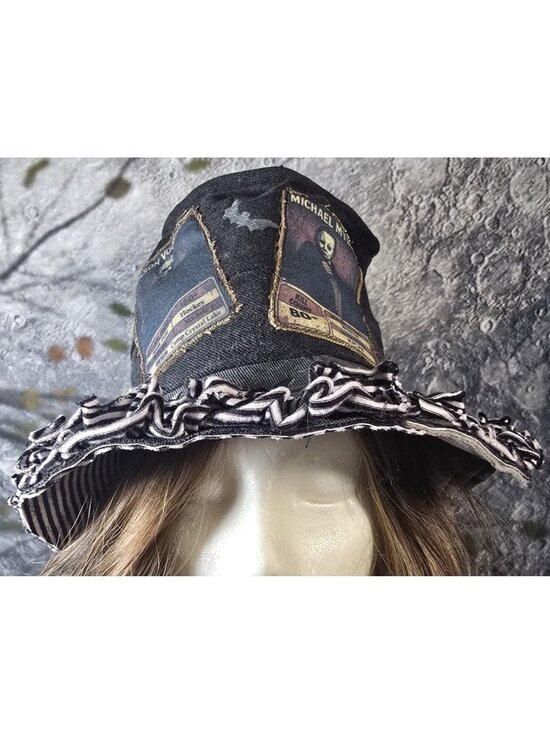 OOAK Handmade Boho Indie Top Hat Horror Movies Upcycle Adjustable M 22.5\